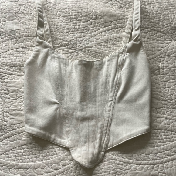 ZARA White Denim Corset Crop Top - XS - Picture 4 of 7